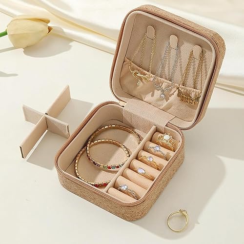 Miniatura 3 de 1 caja de almacenamiento de joyería de estilo vintage, estuche de cuero con cremallera de viaje para aretes, collares, anillos, organizador retro