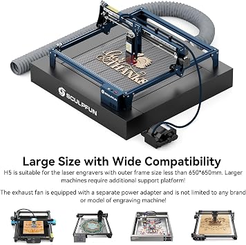 SCULPFUN H5 Honeycomb Cutting Exhaust Platform, 650650mm Honeycomb Laser Bed with Fume Extraction Fan, Fast Heat Dissipation, Smooth Edge Cutting, for S9 S1 S30 PRO Ultra SF-A9 40W Laser Engravers