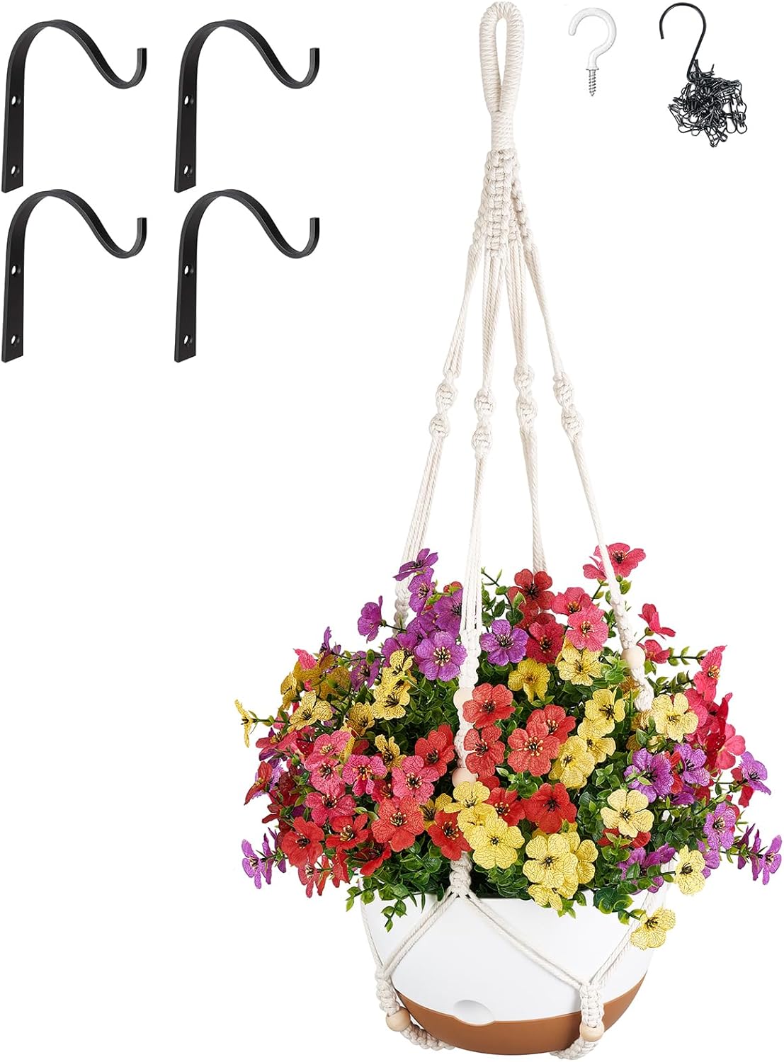 Mkono 4 Pack 6 inch Iron Wall Hooks for Hanging Plant Lanterns and Artificial Hanging Flowers for Outdoor Indoor Decor with 10 Inch Hanging Planters