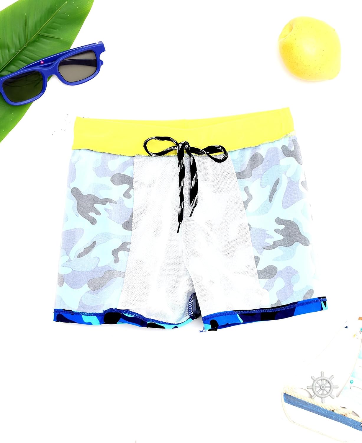 Boy's Swim Trunks Drawstring Swim Shorts Elastic Waistband Beach Board Shorts Bathing Suits