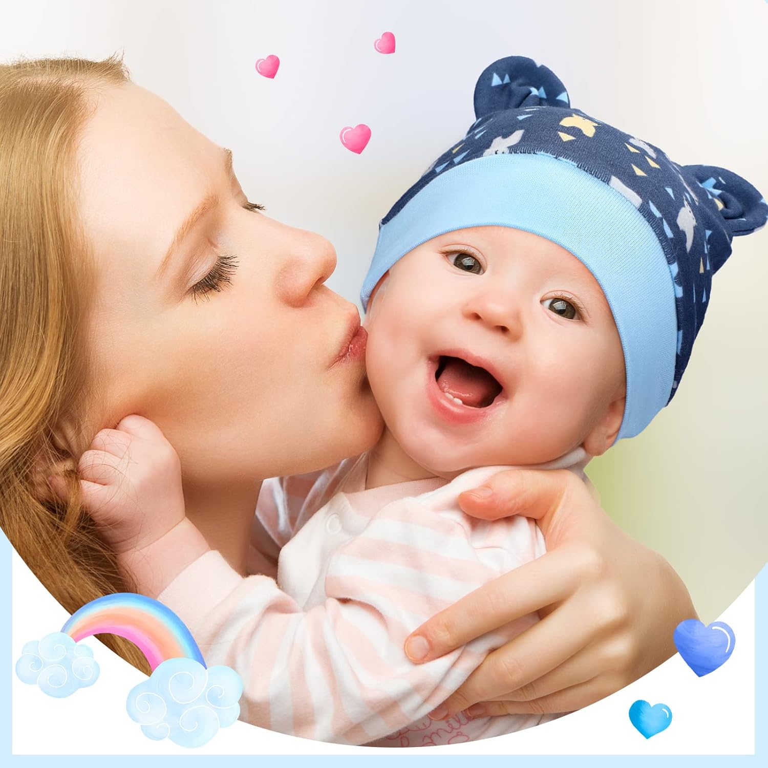 Geyoga 9 Pieces Newborn Baby Hat Bear Ears Infant Caps Baby Boy Girl Toddler Hats Beanie Caps, 2 Ears - Image 5