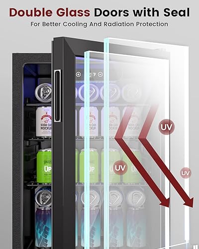 Miniatura 5 de Refrigerador de vino  24 botellas de 95 latas, mini refrigerador de vino con puerta de vidrio para cerveza, soda, bebida de agua, refrigerador