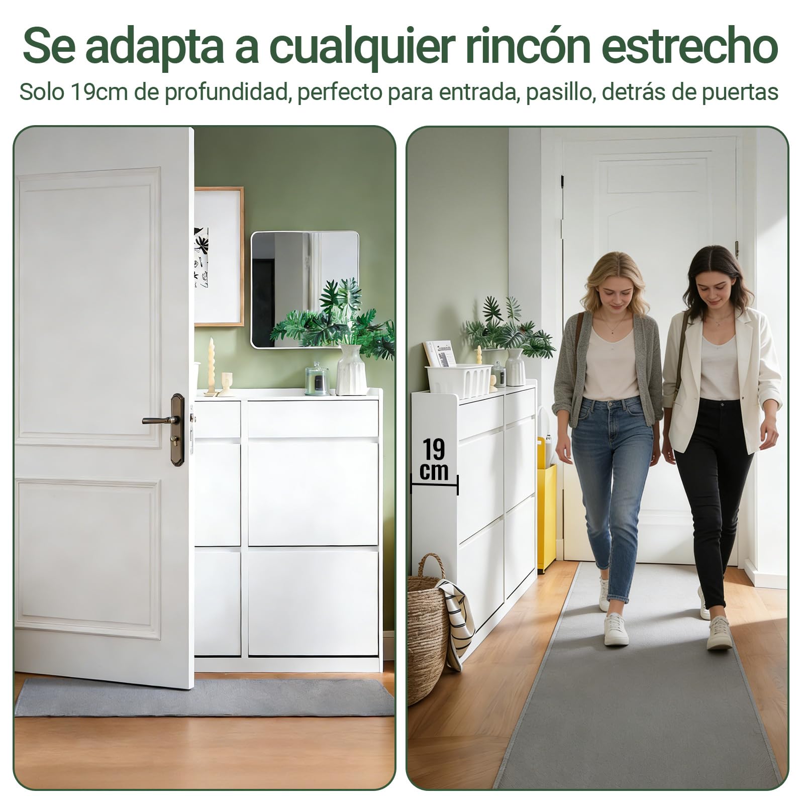 SoBuy Zapatero Entrada Recibidor Estrecho - Mueble Zapatero con 4 Solapas y 2 Cajones – Gran Capacidad- Organizador Estrecho para Pasillo y Entrada - Blanco 98x19x95cm FSR169-W