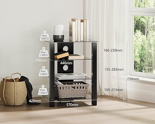 Miniatura 3 de FITUEYES AS406003GB AS406003GB - Armario de componentes de 4 niveles para medios AV, soporte de TV para juegos y torre de audio estéreo con estantes