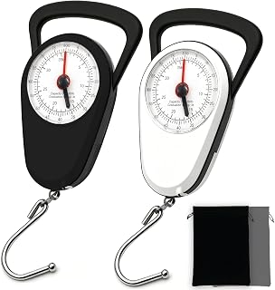 Luggage Weight Scale with Hook, 2PC Hanging Scale for Fish Travel, 80 Lbs | Battery-Free Luggage Scale, Black & White Suitcase Weight Scale, Measures Weight & Size for Travel, Bags & Outdoor Activities