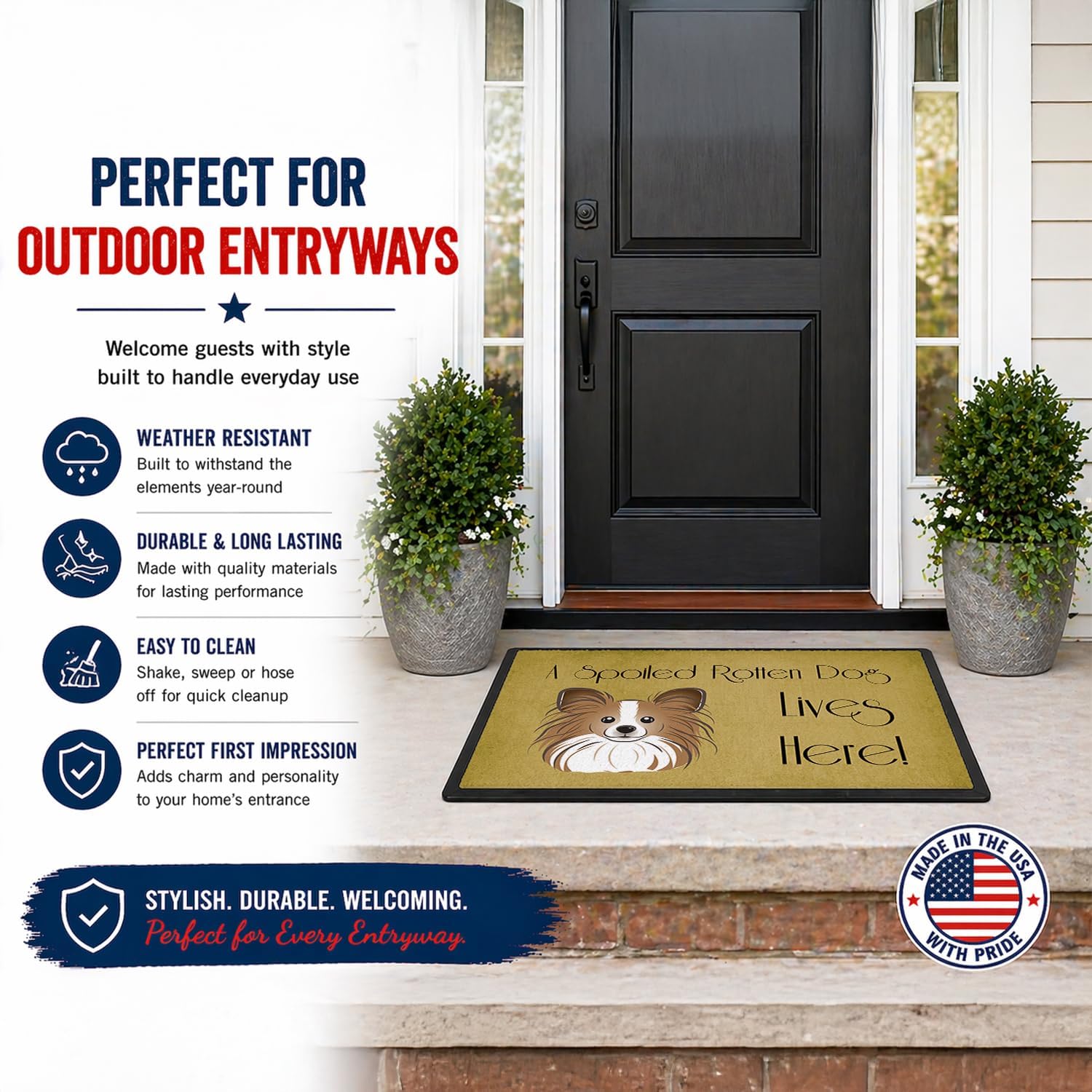 Caroline's Treasures BB1496JMAT Papillon Spoiled Dog Lives Here Doormat 24x36 Front Door Mat Indoor Outdoor Rugs for Entryway, Non Slip Washable Low Pile, 24H X 36W image 4