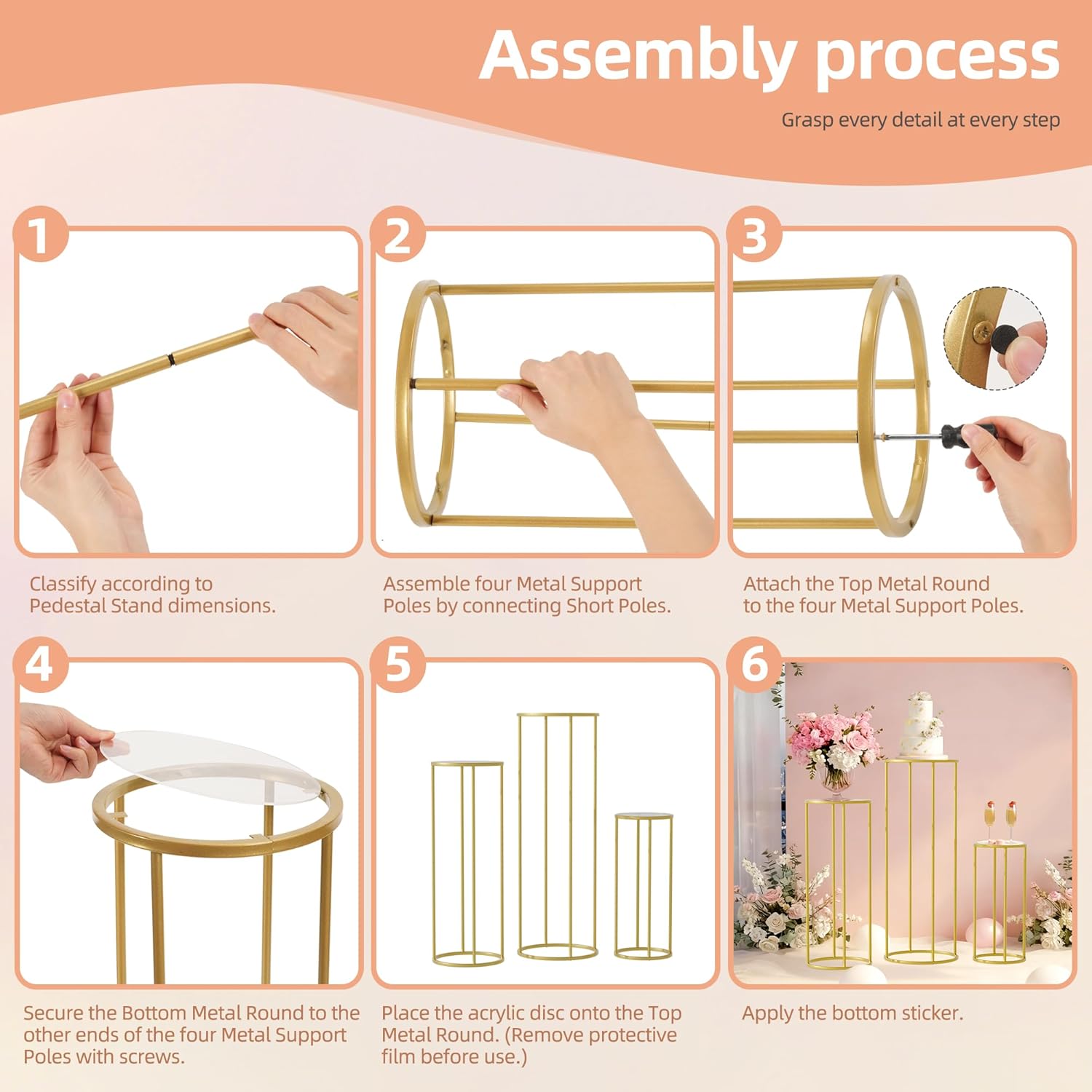 Urban Deco Cylinder Stands for Party, 3Pcs Gold Round Pedestal Stand for Parties, Metal Cake Stands with Acrylic Countertop, Cilindros para Fiestas for Birthday Party Wedding Baby Shower Decor