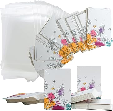 Necklace Display Cards With Bags Earring Display Cards Sets Earring Packing Holder Cards With bags Jewelry Packing For Earring Necklace Jewelry Packing 100Pack Paper 100Pack Bags 3.5 x 2.4 Inch