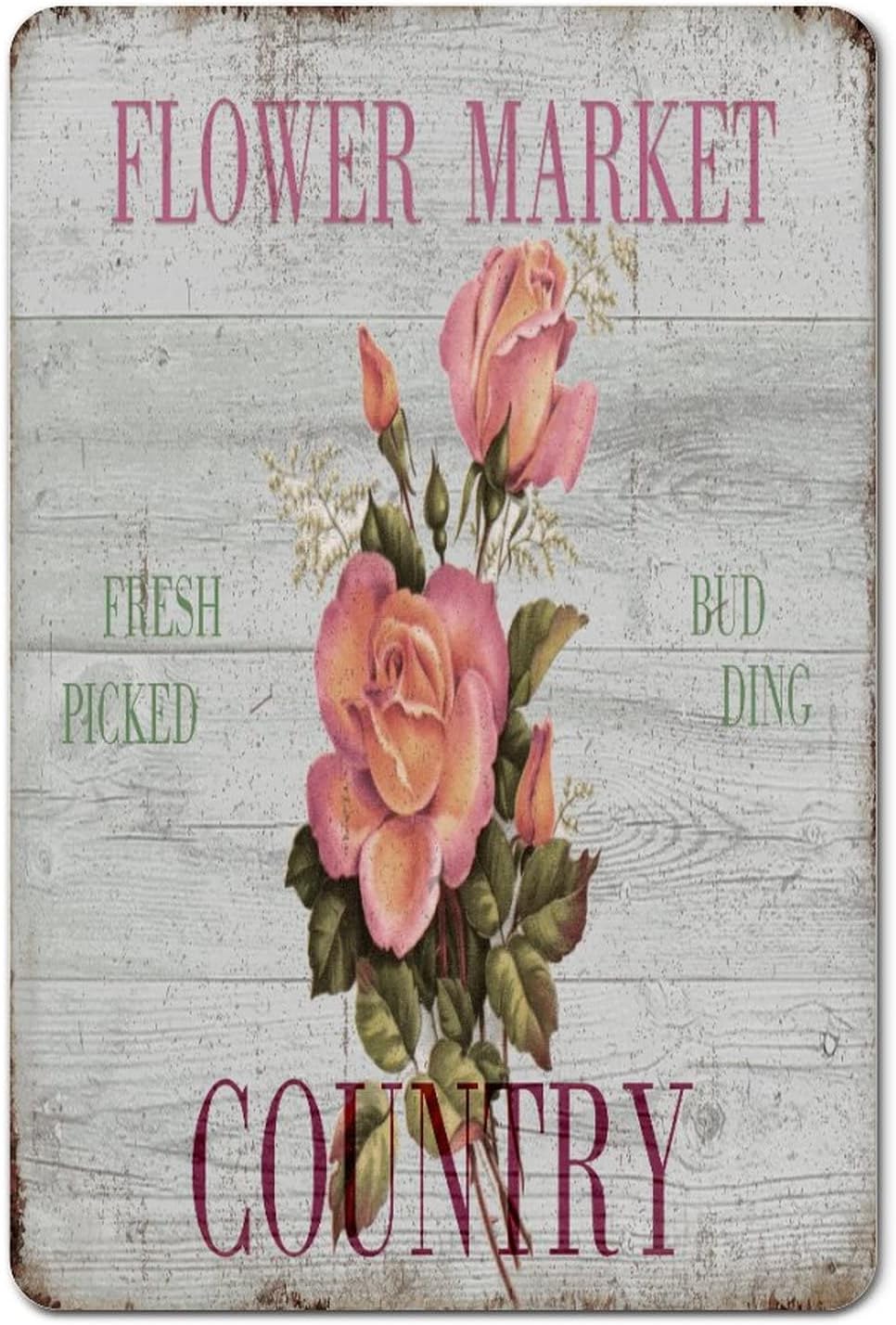 Flower Market Rose Retro Metal Signs, Flower Market Rose Funny Sign, Roses Men Cave Aluminum Signs, Wall Art Poster Tin Plaque Decor for Home Bar Garage Yard, 15" x 15" Easy to Mount