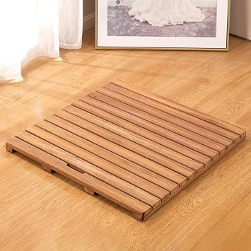 Vibeo Wood Bath Mat Square Sandalwood Anti-Slip Bathroom Floor Mat, Quick Dry Wooden Shower Mat for Outdoor/Indoor, Natural Solid Wood Rapid Drainage Board40cmx40cm15.7inx15.7in
