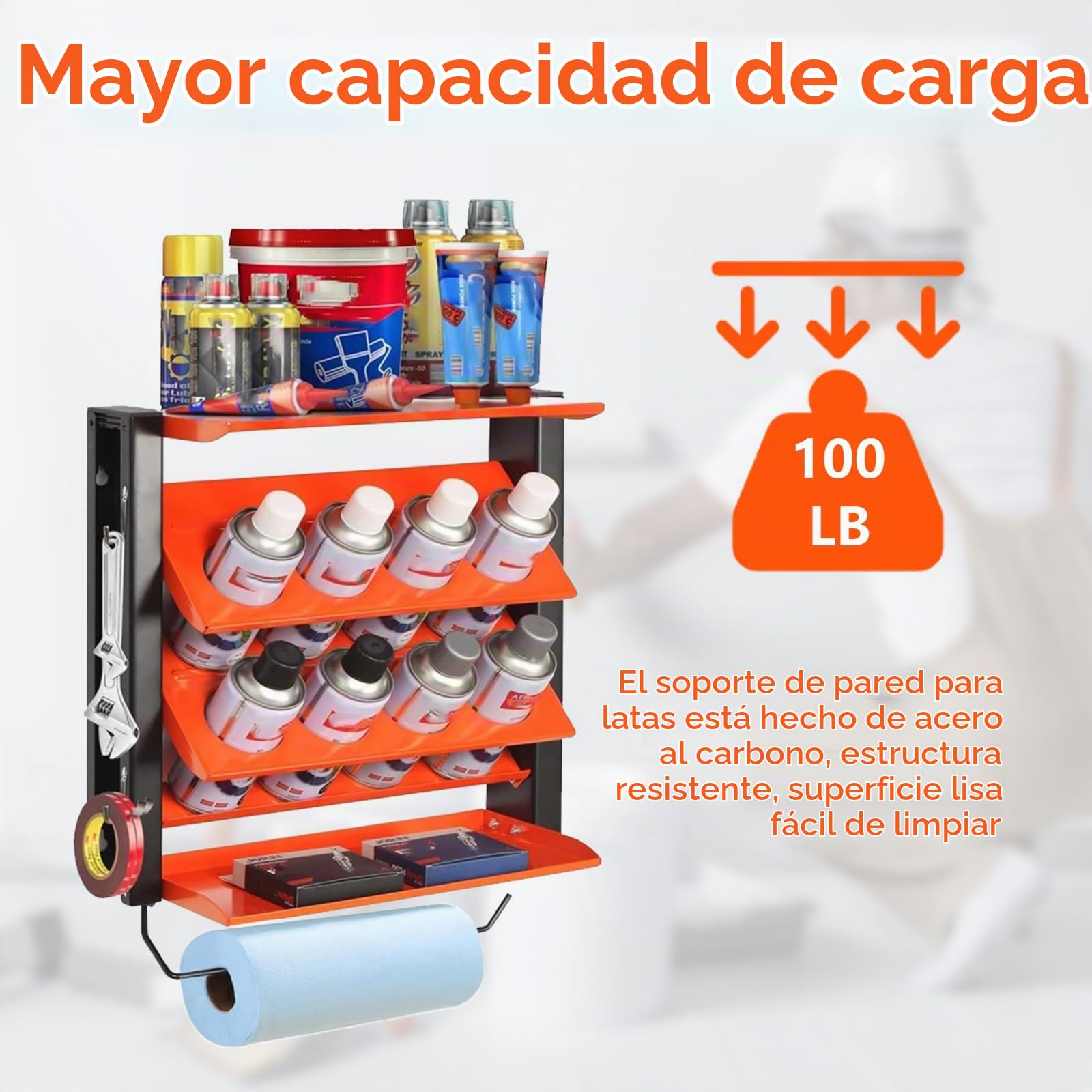 Portalatas, Soporte para Botellas De Spray Estante De Pared Soporte para Latas Armario De Almacenamiento para Taller De 8 Ranuras para Garaje Tienda Y Hogar