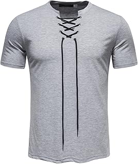 T-Shirt Herren mit Schnürung Kurzarm Hemd mit Kapuze Sommer Muscle Shirt Mittelalter Retro Regular Fit T Shirt Arbeitsshir...