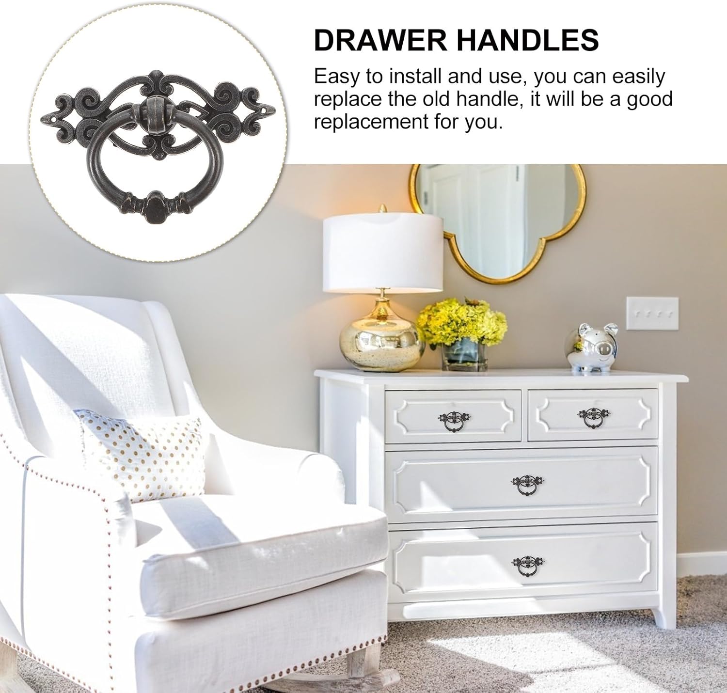 DOITOOL 2.55 Inch Retro Ring Handle Drawer Pulls Set of 6 Vintage Cabinet Hardware for Wardrobe Door Drop Ring Pulls Home Kitchen Improvement