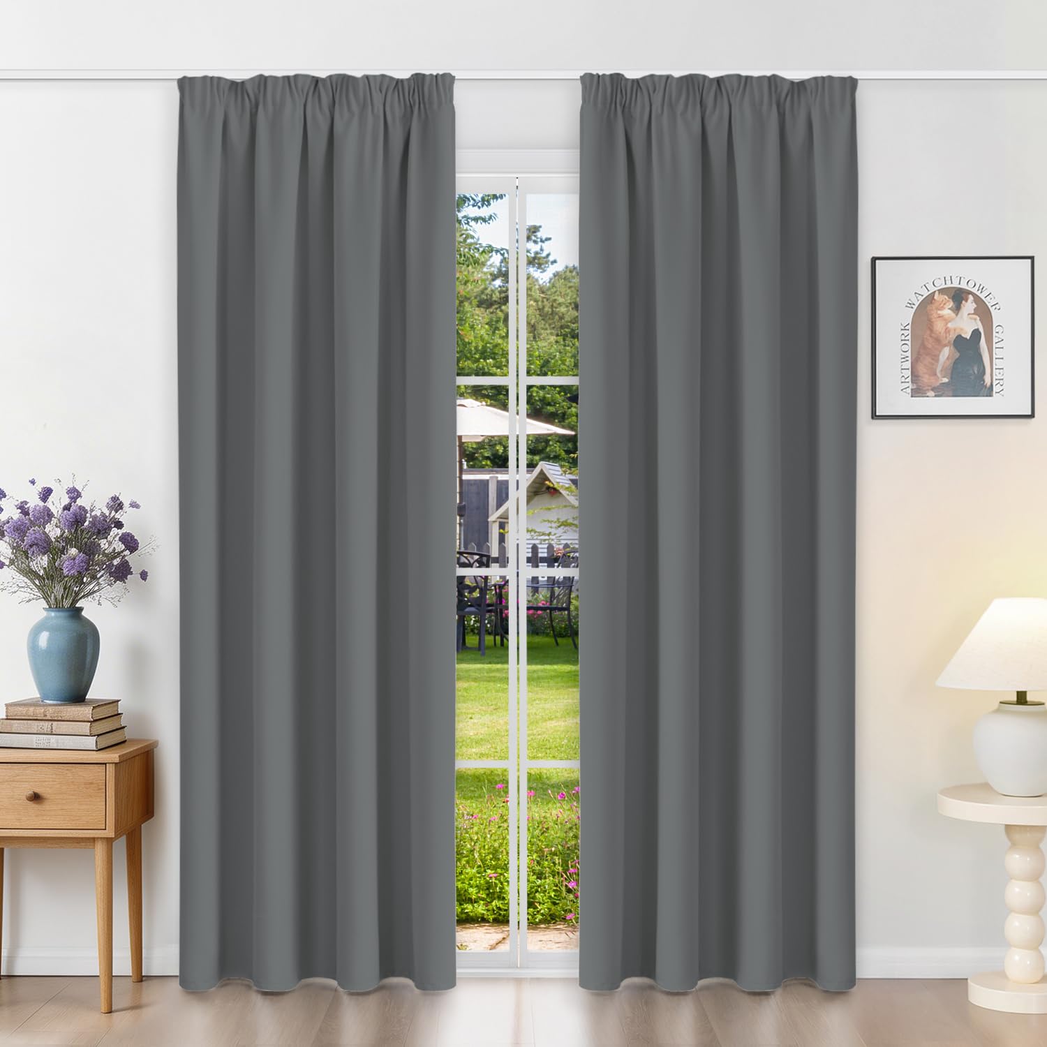 Runyéla Pencil Pleat Blackout Curtains for Bedroom Grey Thermal Curtain 52 x 84 Inch Drop Living Room Kitchen 2 Panels Light Gray — image 1