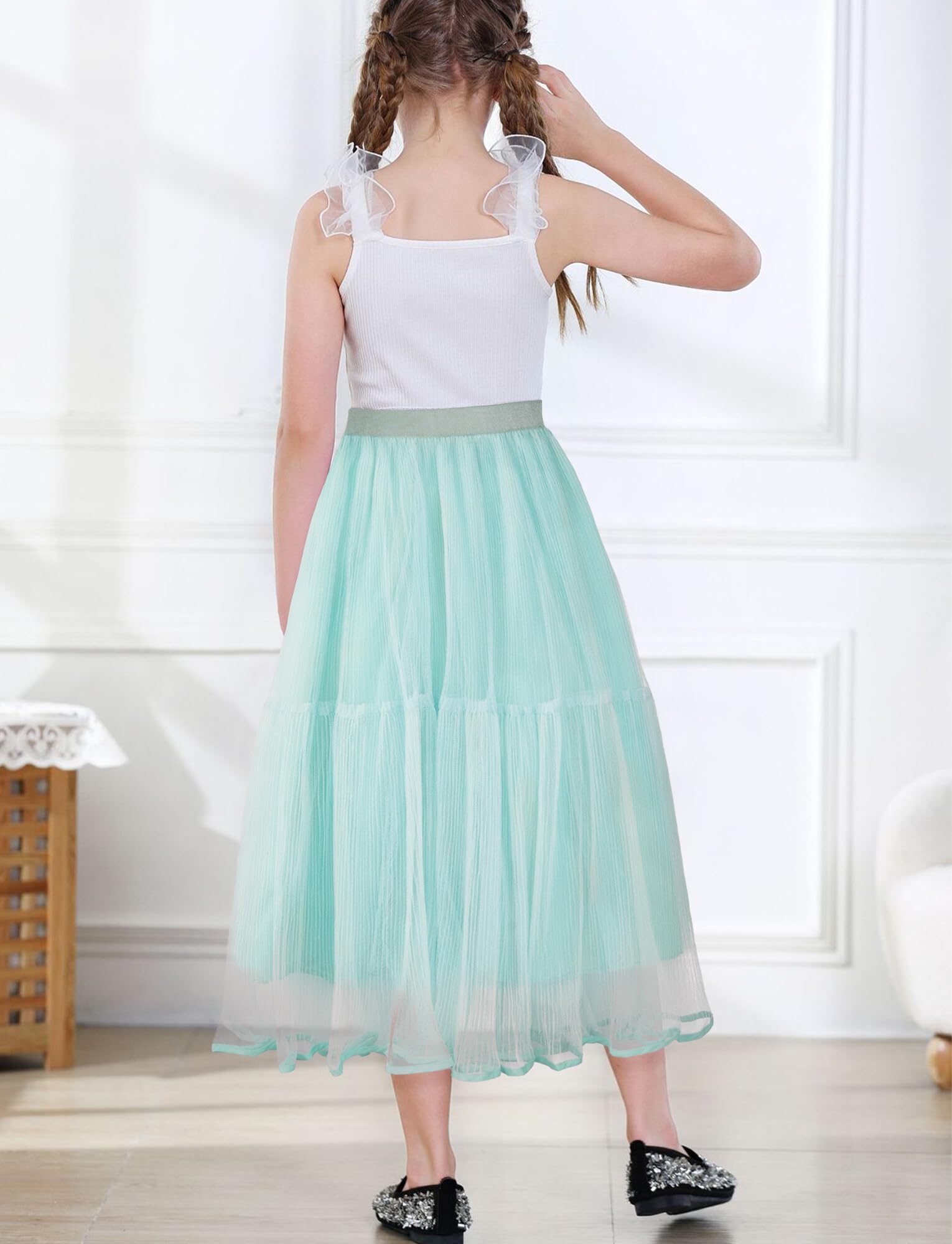 Happy Cherry - Niña Falda Larga con Tul para Carnaval Boda Ceremonia Infantil Vestido Corto de Fiesta Faldas Tutú de Princesa Elegante para Primavera Verano Otoño Invierno - 4-12 Años