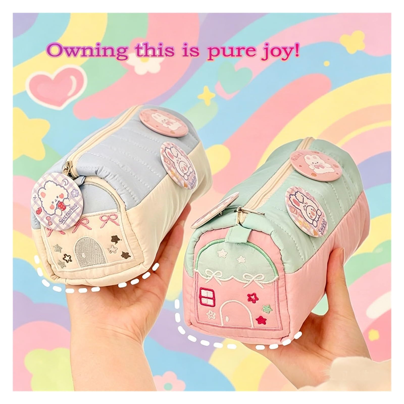 Astuccio portapenne 3D House for la scuola | Kawaii, tela, grande capacità, simpatico cartone animato, regalo for ragazze(Blue)