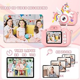 Kids Camera Toys Digital Camera for Girls Boys, Christmas Birthday Gifts for Kids Age 3-12, Selfie 1080P HD Video Digital Camera for 3 4 5 6 7 8 9 10 Year Old Girls with 32GB TF Card