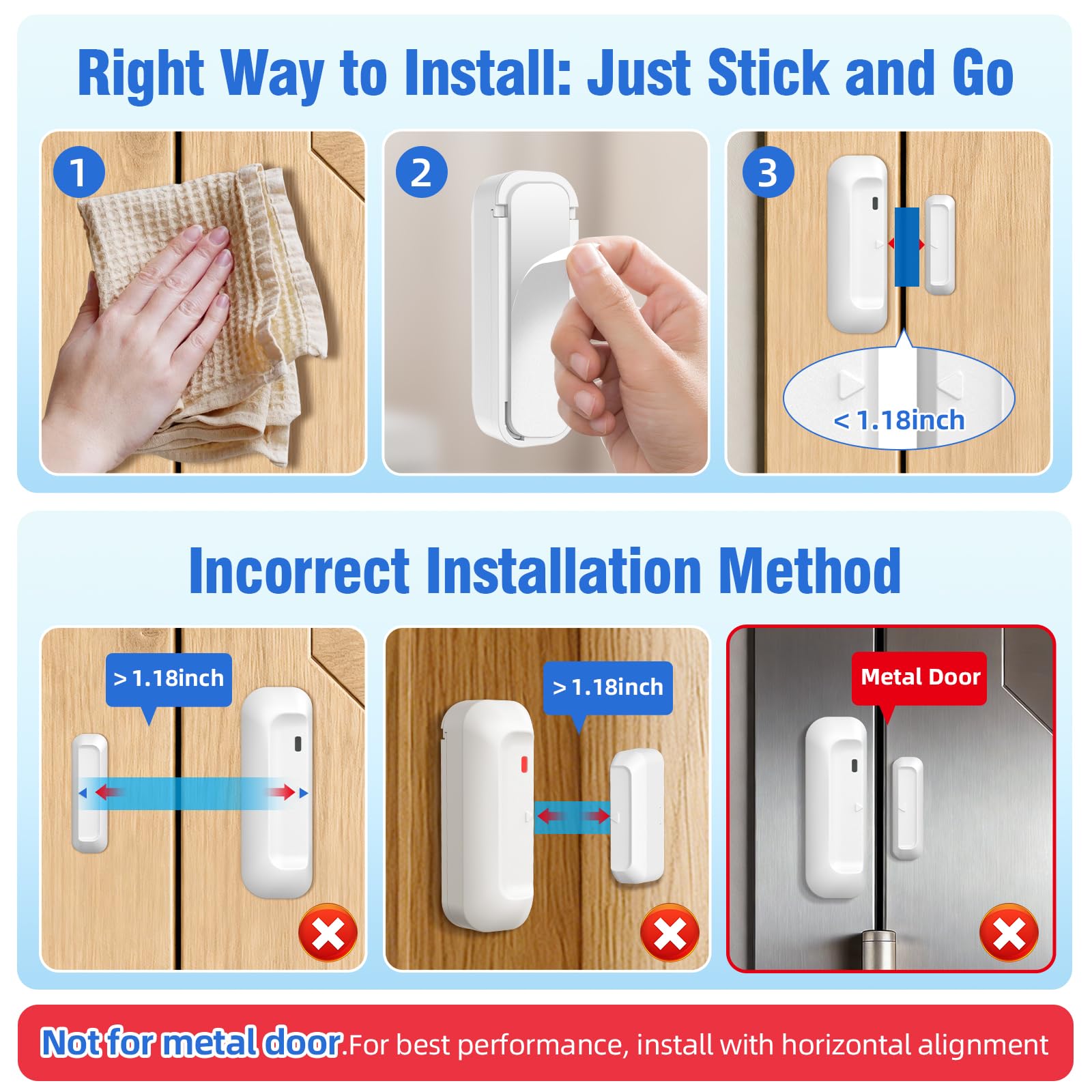 SANJIE Sensor de alarma inalámbrico para puerta, modo MuteChimeAlarm de 3 en 1,500 pies, rango de funcionamiento de 32 tonos de llamada, 5 niveles de volumen con indicadores LED, alarmas de puerta