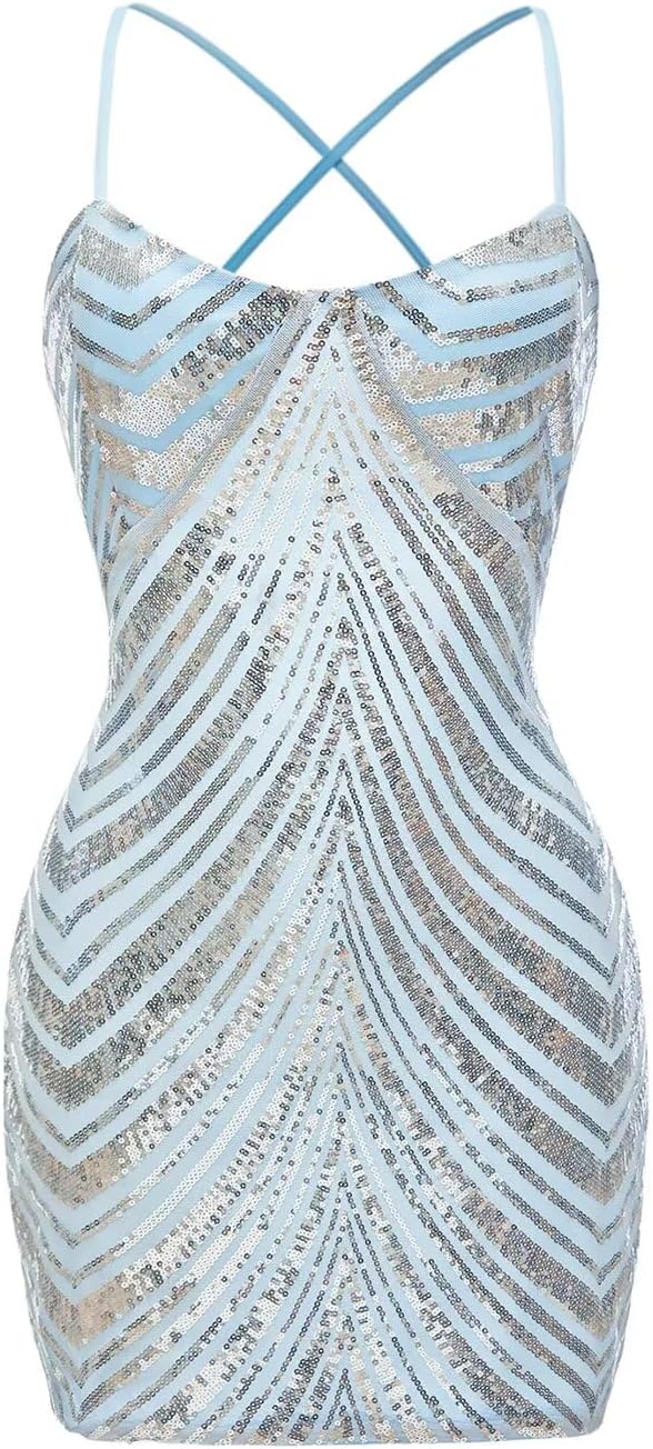 homdor Sequin Bodycon Homecoming Dresses for Teens Sparkly Short Homecoming Dress Spaghetti Strap Mini Cocktail Party Dress