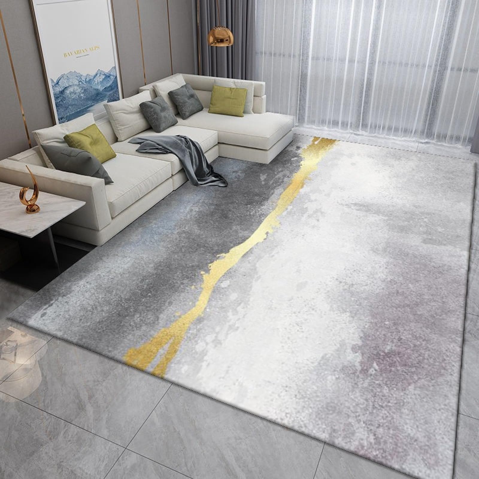 Rug salon chambre graffiti gris or 80x120cm au design artistique contemporain