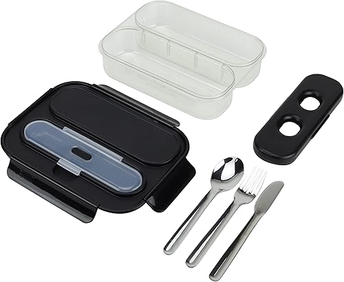 Miniatura 2 de BUILT Tritan Meal Prep Bento de 2 compartimentos con utensilios y bolsa de hielo, color negro