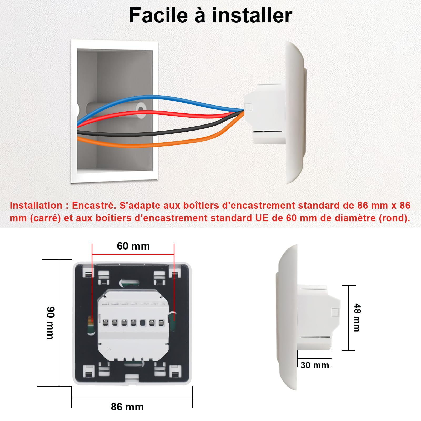 KETOTEK Thermostat Chauffage au Sol Electrique Programmable 16A avec Sonde, Numérique Thermostat d'ambiance Plancher Chauffant Régulateur Écran Tactile LCD
