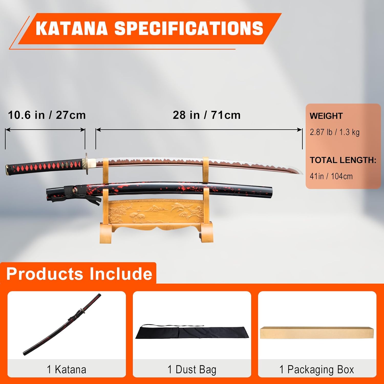Real Sharp Japanese Katana Sword Real Full Tang 1060 High Carbon Steel Katana Handmade Practice Samurai Sword 40.9 in,Suitable for Collection,Training,Display,Decoration