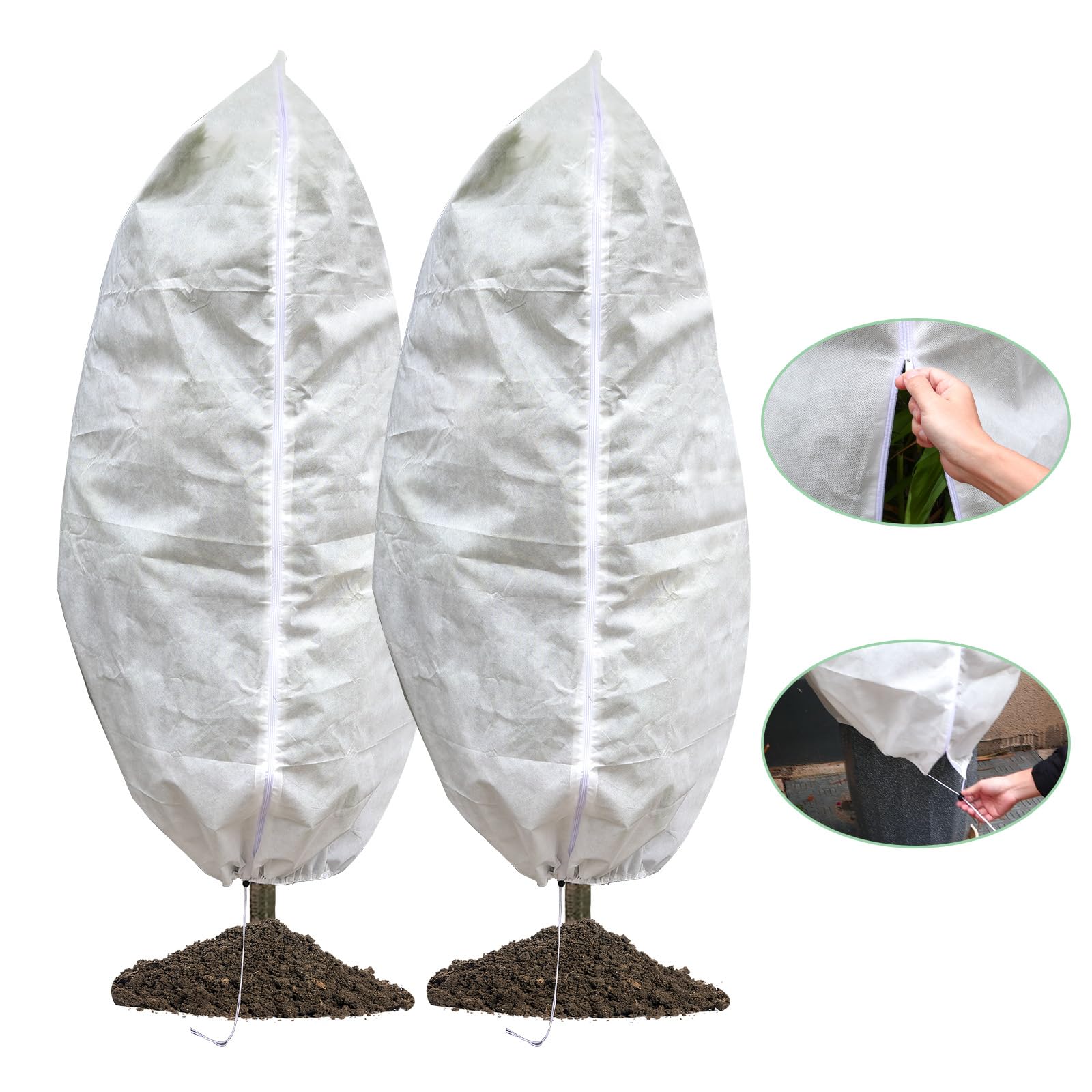 2 paquetes de cubiertas para plantas de protección contra congelación, 75 pulgadas de ancho x 90 pulgadas de alto, mantas grandes para heladas de 70.0 g/yd² con cordón de cremallera, fundas