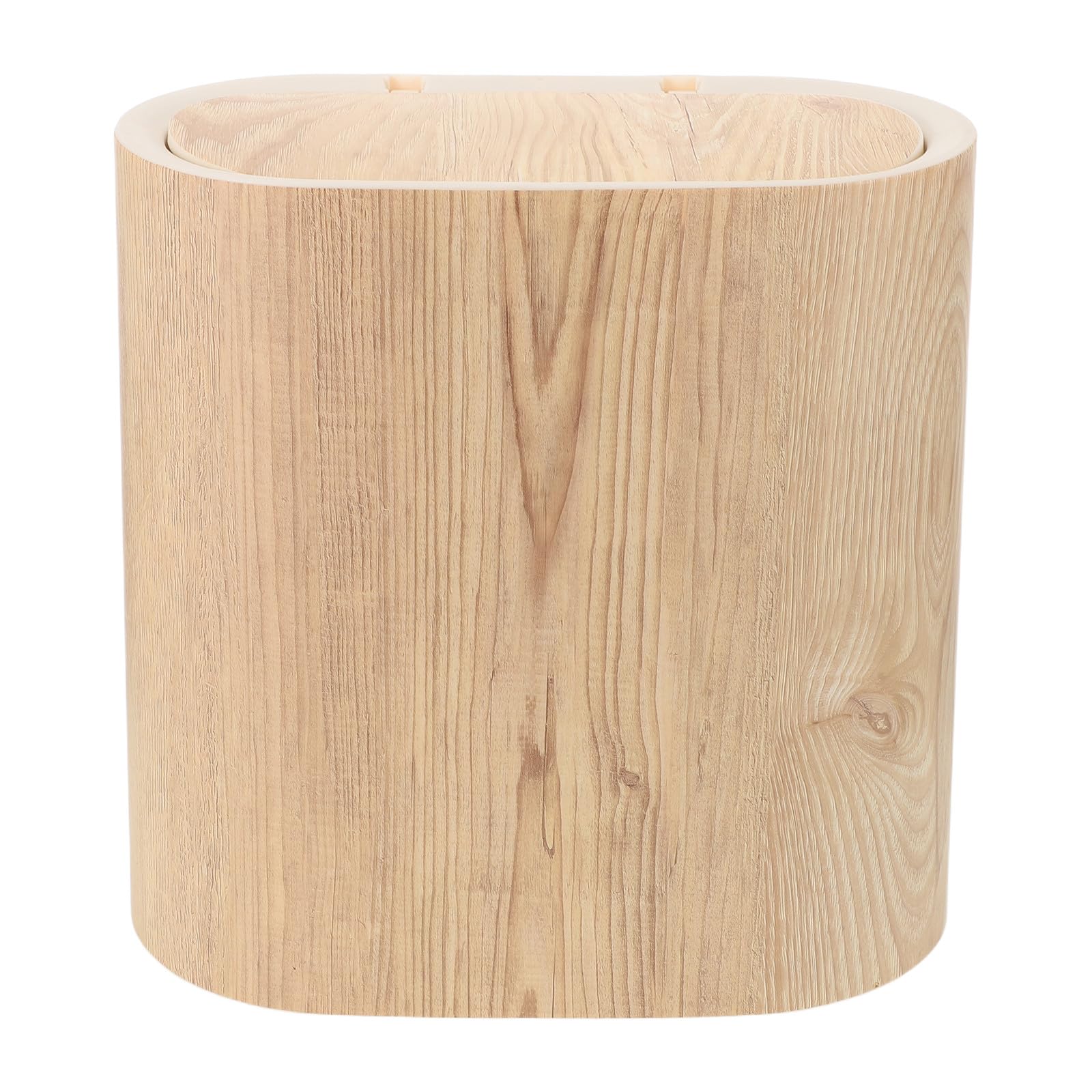 Papelera Estrecha para Baño y Oficina con Tapa a Presión Higiénica, Cubo de Basura de Plástico Beige Adecuado para Cocina y Espacios Reducidos
