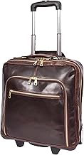 A1 FASHION GOODS Premium Leather Pilot Case Wheeled Briefcase Business Travel Laptop Bag Multi Zip Pockets A51, Brown, M, ...