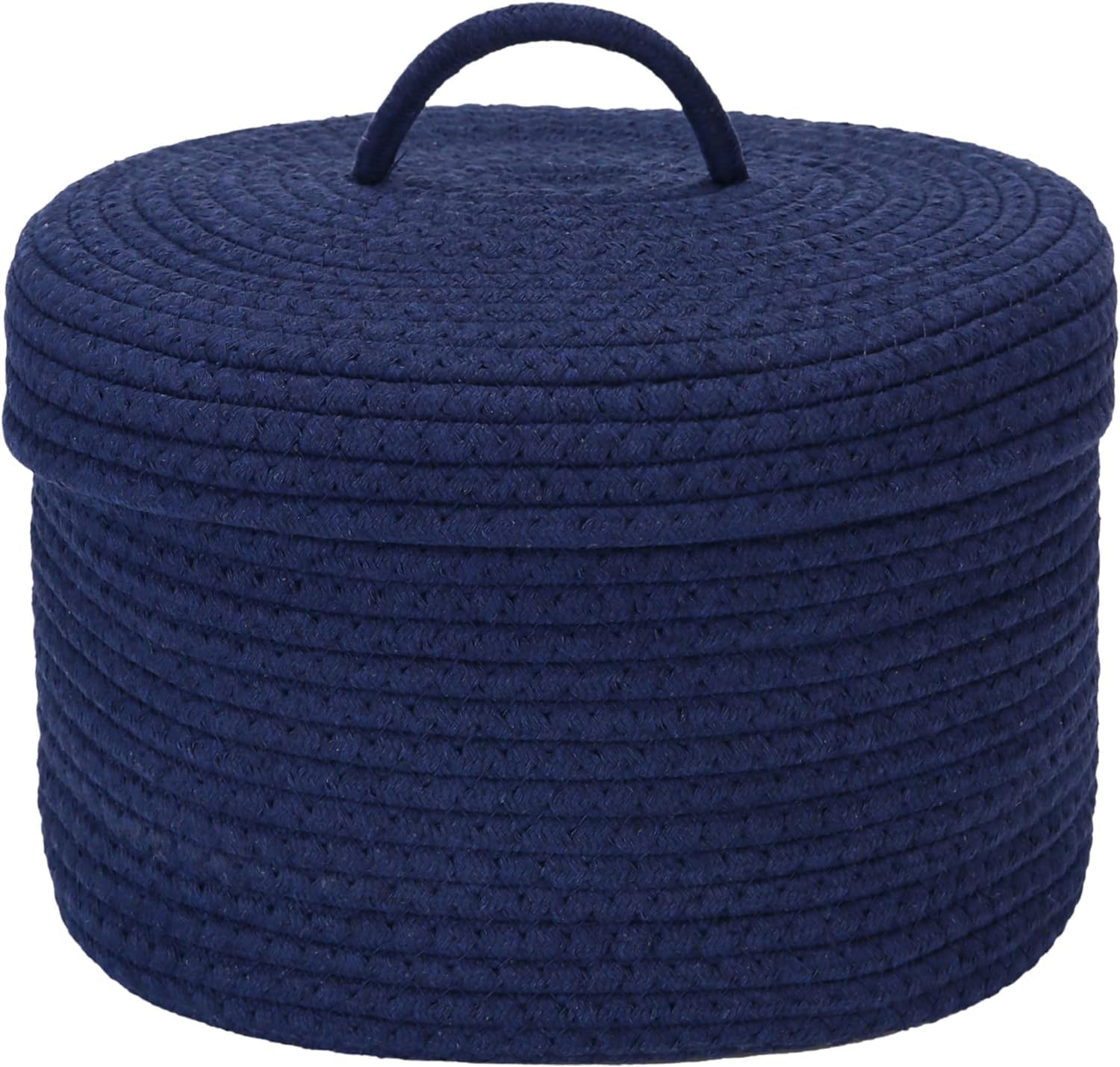 HOME FIESTA The First Home Decor Gift Baskets Empty, Small Basket For Organizing, Multi Cotton Rope Basket With Lid For Decor, Baby,Toy, Small Item, Storage Round Basket (MIX86)