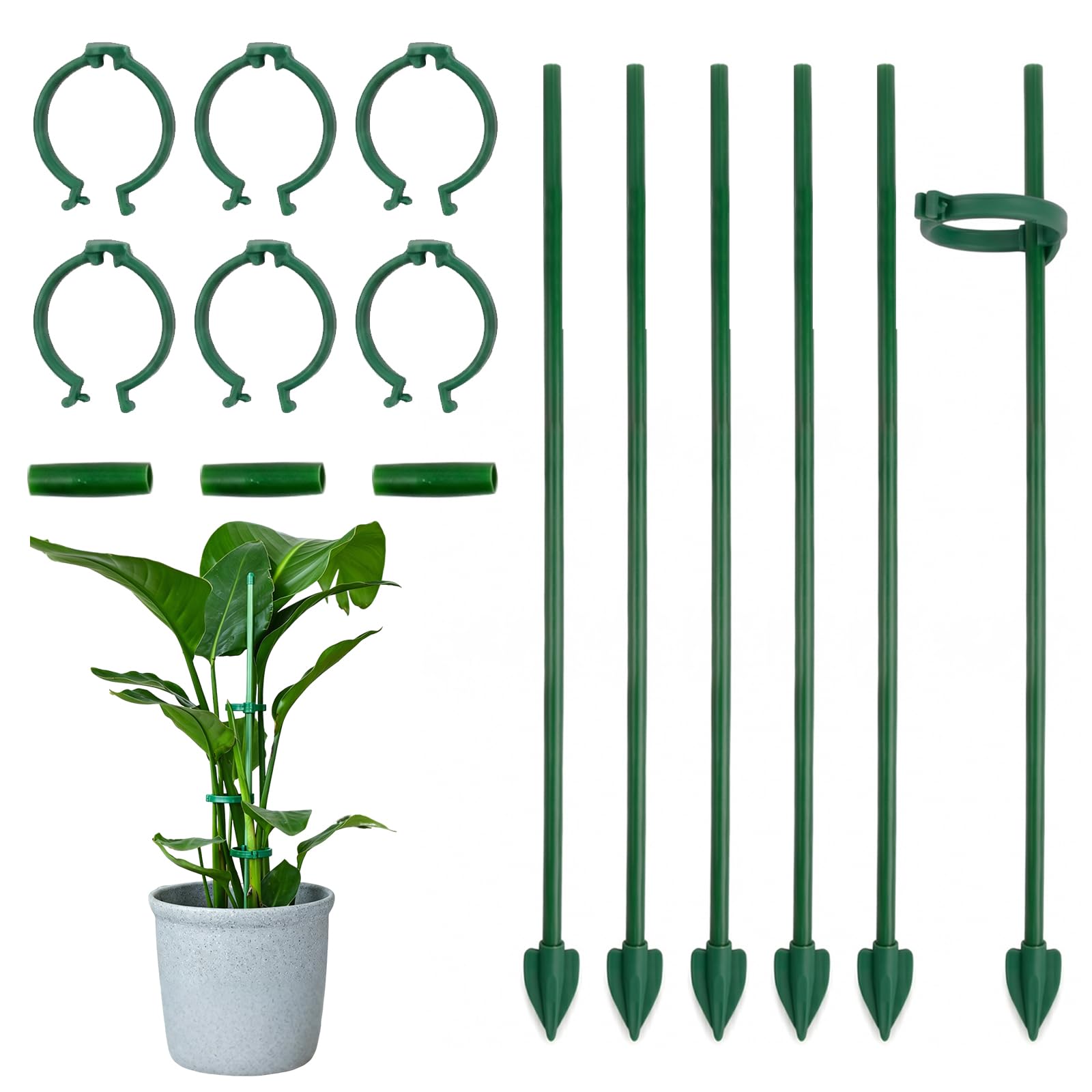 21PCS Adjustable Plant Support Stakes, 30cm Fiberglass Plant Sticks Support with fixed buckle and Connectors, Green Plant Supports for Indoor Plants, Monstera,Orchid,Tomato,Garden Flower Sticks