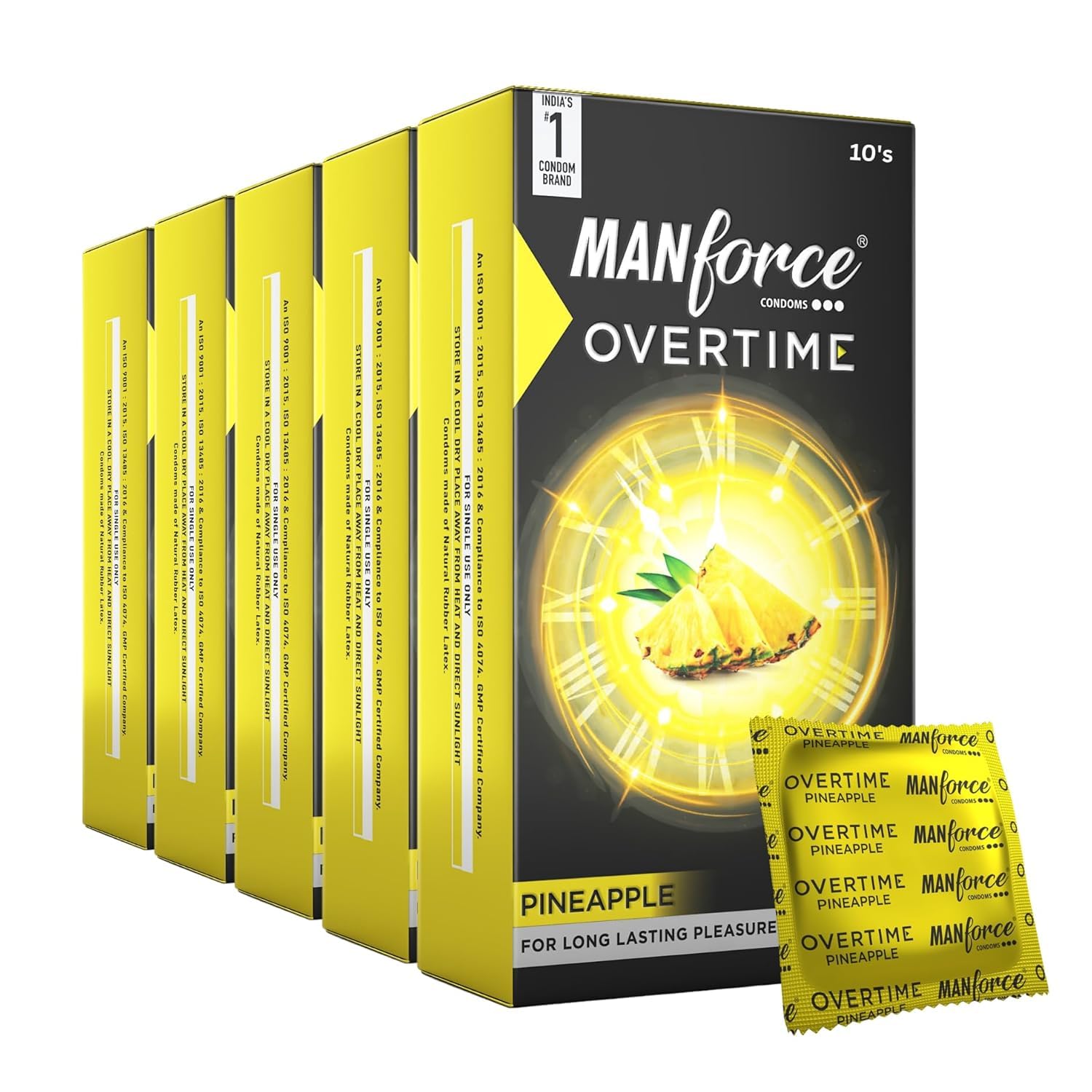 Manforce Overtime Pineapple Flavoured Condoms for Men| 3-in-1 Ribbed, Contoured, & Dotted for Extra Stimulation| Long-Lasting Pleasure | Indias No. 1*...
