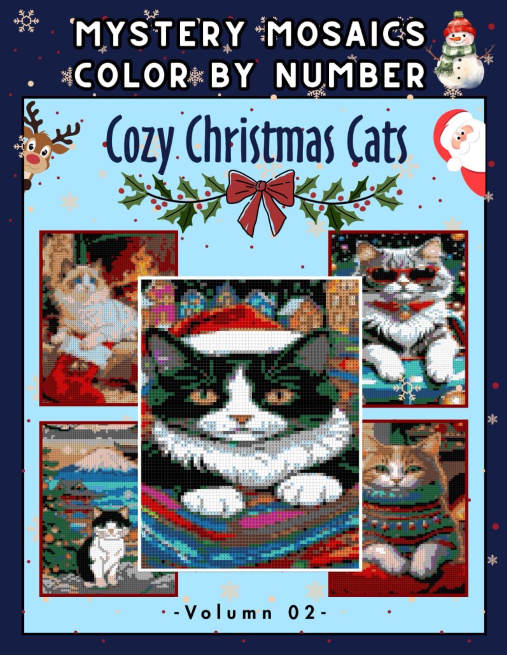 Christmas Cats in Cozy Moments - Color by Number Mystery Mosaics: Charming Feline Illustrations with Reveal Artwork | 8.5 × 11 Inch Coloring Pages