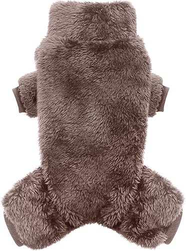 Idepet Pijama de terciopelo para perro, suéter de cuello alto para perro, mameluco de felpa suave para gatos, ropa para mascotas, traje de invierno,