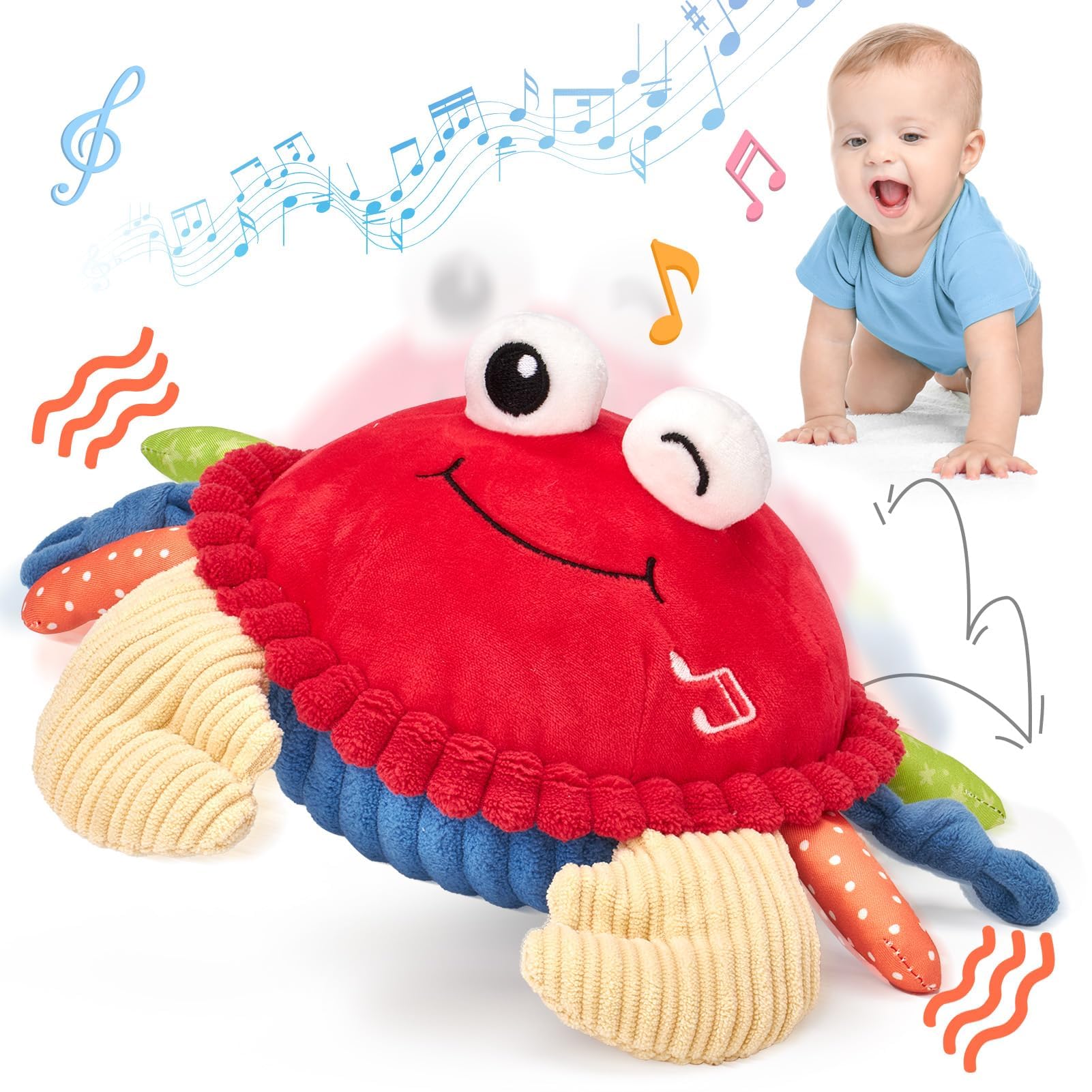 hahaland Sensory Toys for Babies - Musical Crawling Crab Toy Baby Toys 6-12 Months Fun Interactive Infant Montessori Toddler Toy 1 2 3 4 Year Old Boy Girl Birthday GiftsGlobal Recycled StandardGlobal Recycled StandardGlobal Recycled Standard