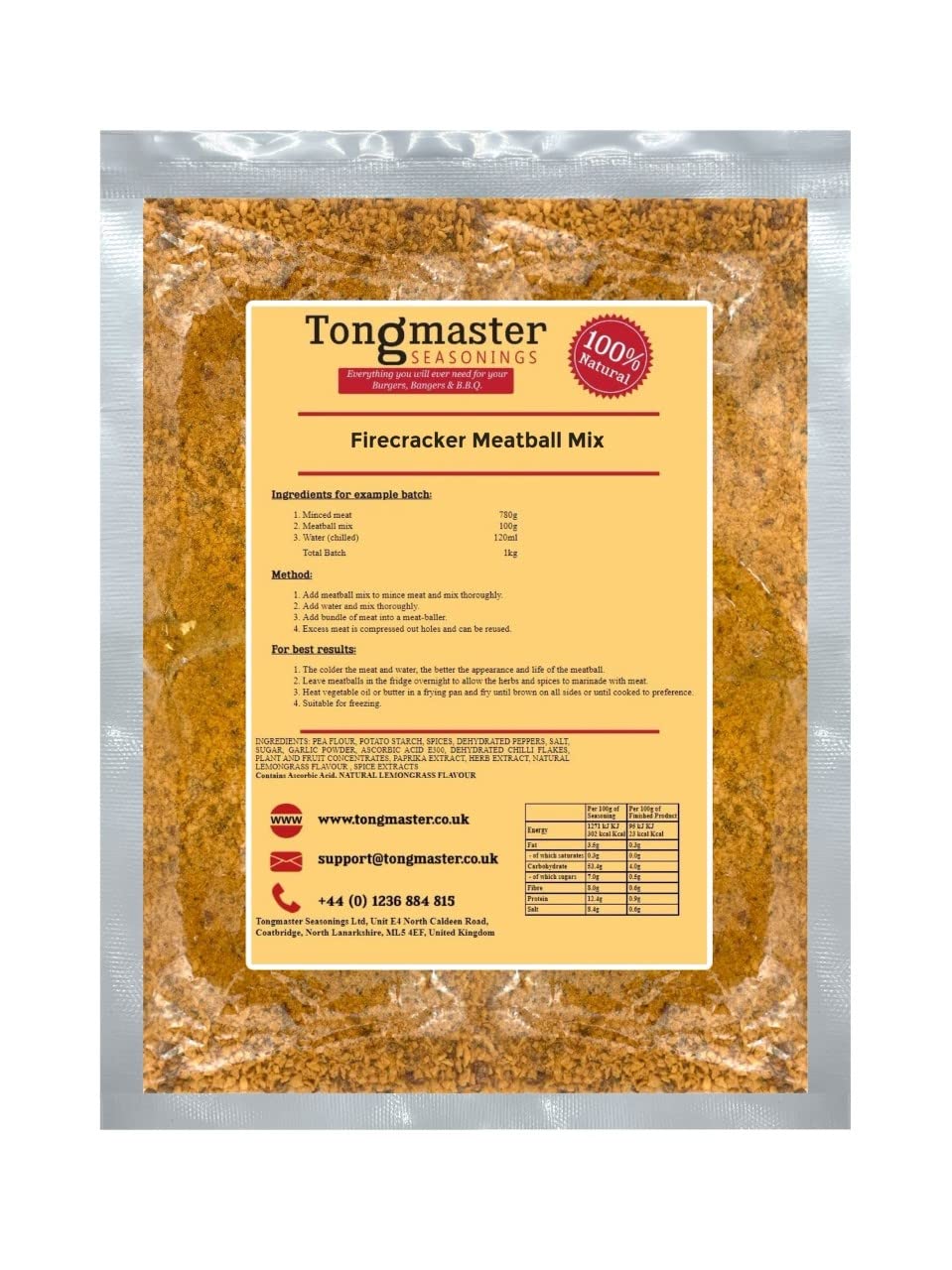 Tongmaster Firecracker Meatball Mix 1kg (Gluten Free) Red/Orange