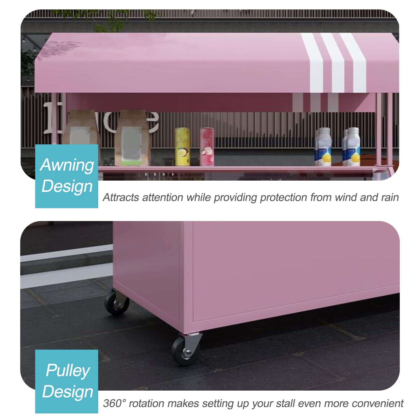 Heavy Du Food Cart con ruote, fornitore di ferro creativo nd con tettuccio parasole e scatola Sto per vendere ac, dolci e giocattoli - Giallo portatile