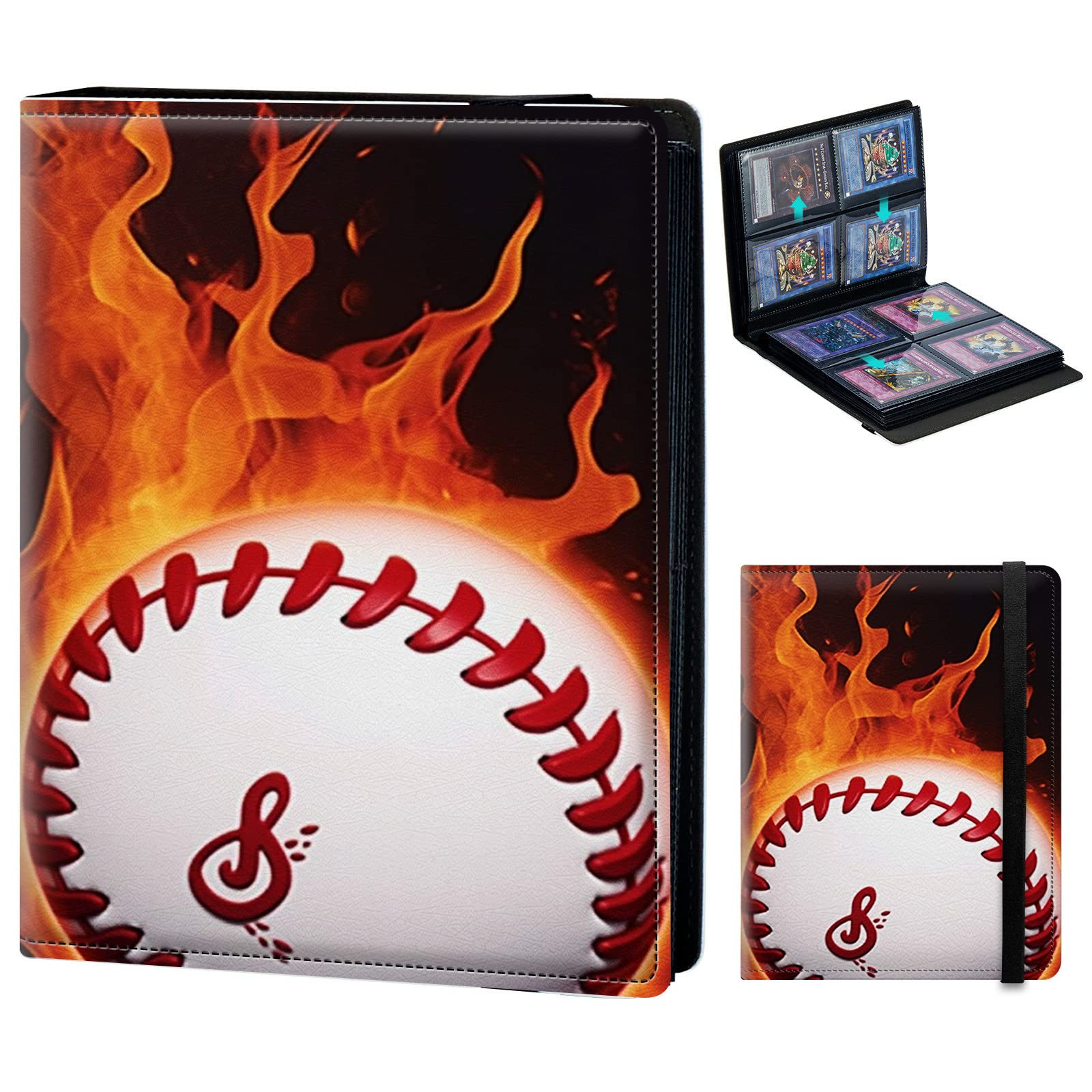 Amazon.com: Trading Card Binder 4-pocket Card Holder Binder for Baseball  Football Hockey Sport Mtg TCG YUGIOH Card Binder Album 160 Cards Side Load  + Elastic Band-Baseball in Fire : Toys & Games