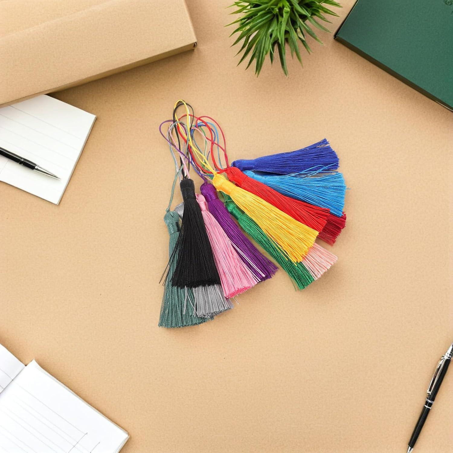 ULTECHNOVO 50pcs Mini Tassels Craft Charms with Loops for Earring Jewelry Making and Bookmark DIY, Small Tassels Bulk Kit for Sewing, Graduation, and Spring Festival Decorations Random Color