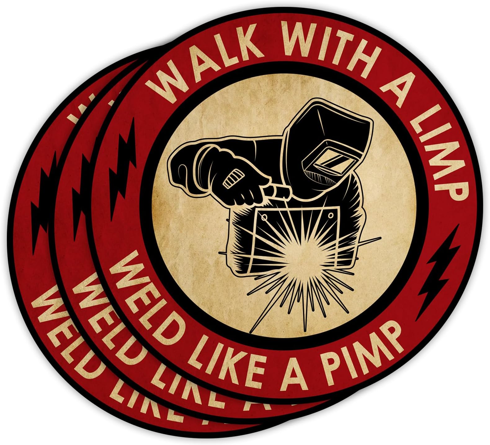 (3PCS) Walk With A Limp Weld Like A Pimp Sticker Blue Collar Engineer Welder Welding Blue-collar Dirty Hand Die-cut Waterproof Vinyl Sticker For Hard Hat Phone Case Water Bottle Tumbler Car (2 Inches)