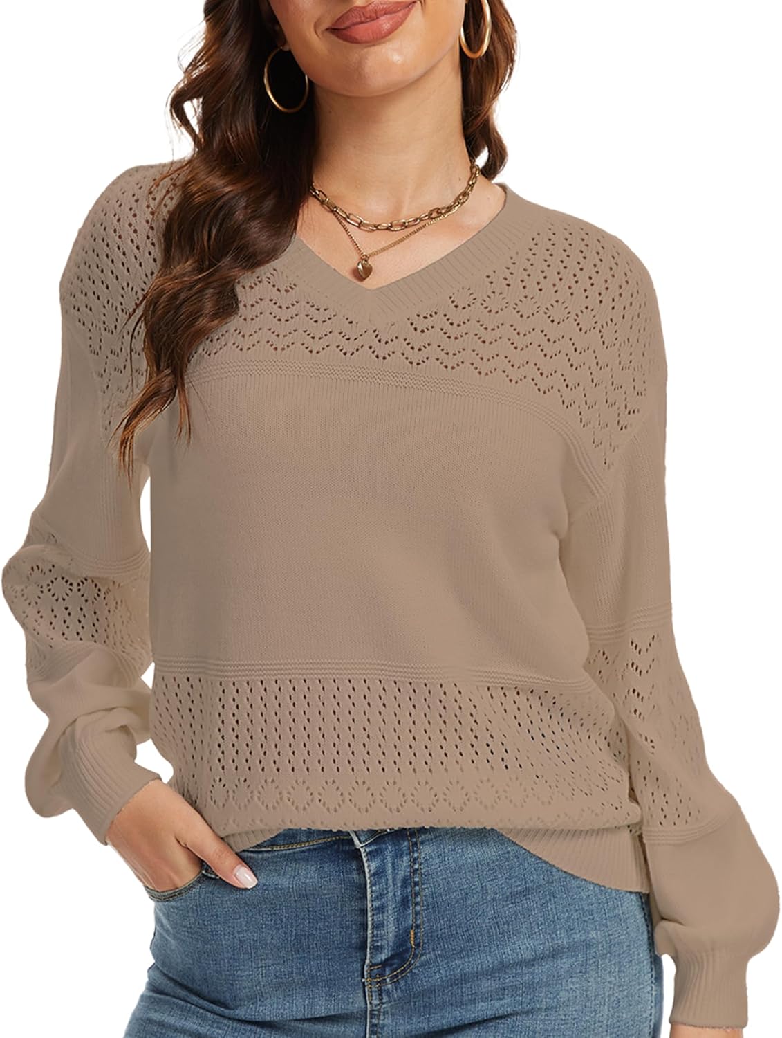 Women's Sweaters Lightweight Casual Pullover Sweater Long Sleeve Knit Loose V Neck Tops Fall Fashion 2025