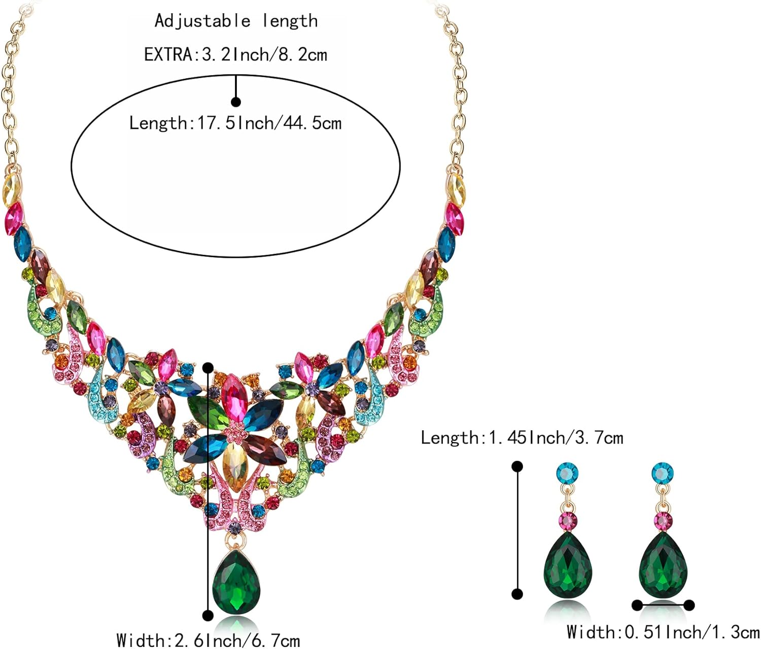 BriLove Wedding Jewelry Set for Women Bride, Gorgeous Stunning Crystal Marquise Teardrop Cluster Statement Necklace Dangle Drop Earrings Prom Accessories