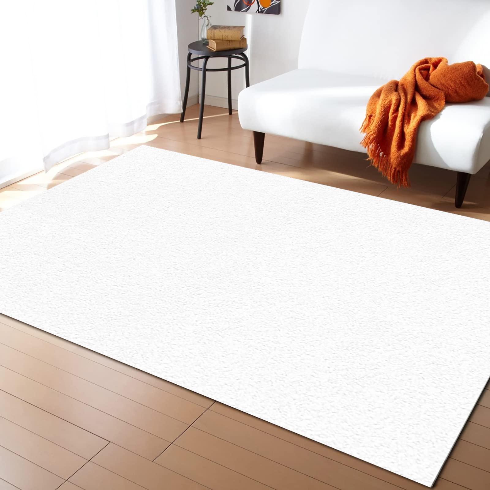 Solid White Area Rug for Living Room Rectangular Indoor Carpet - 2 x 3 Modern Minimalist Non-Skid Bathroom