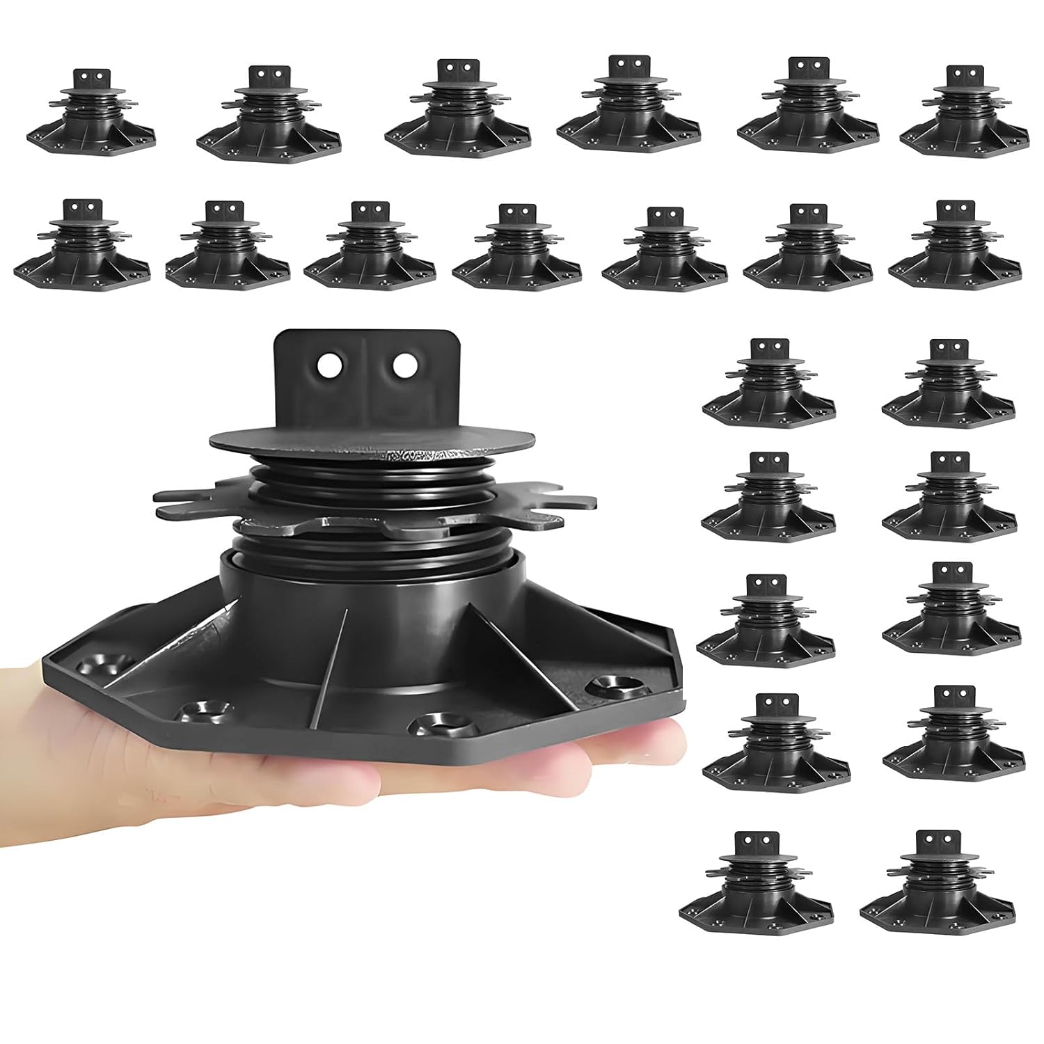24 Pack Adjustable Deck Support Pedestals (1-3/16" to 2-3/8" Height) - Plastic Foundation Base for Deck Joists, Beams & Floating Deck Leveling 1-3/16" to 2-3/8" 24