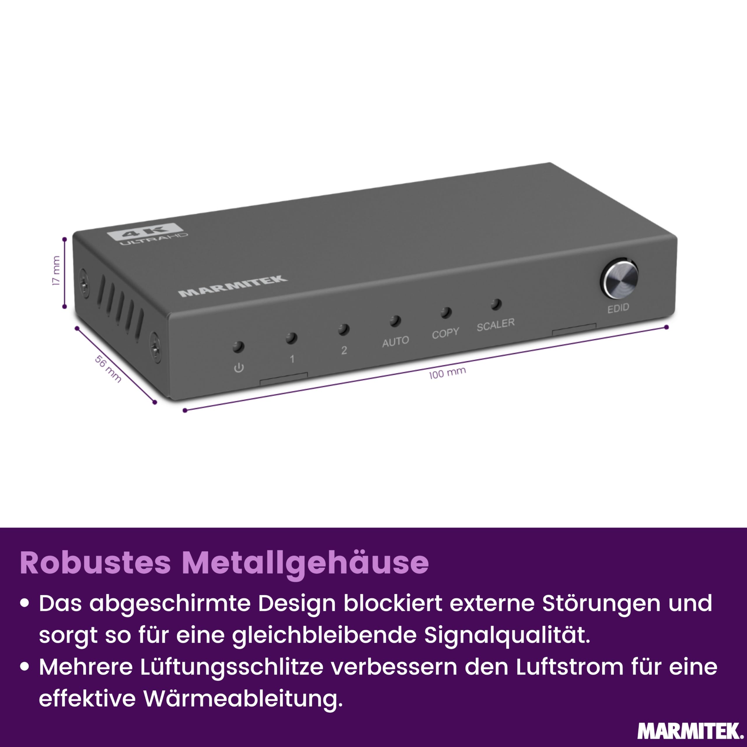 Marmitek Split 612 Pro - HDMI Splitter 4K60 1 EIN 2 Aus UHD HDR EDID TV