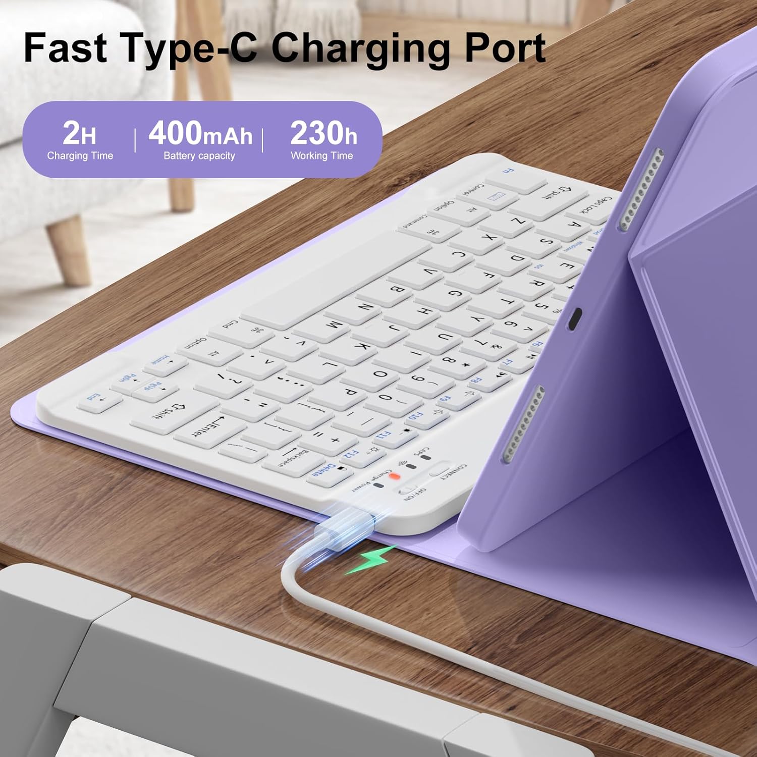 Keyboard Case for iPad (A16) 11th Gen 11 Inch 2025, iPad 10th Generation 10.9 Inch 2022, Detachable Wireless Bluetooth Keyboard with Built-in Left Side Pencil Holder (Purple)