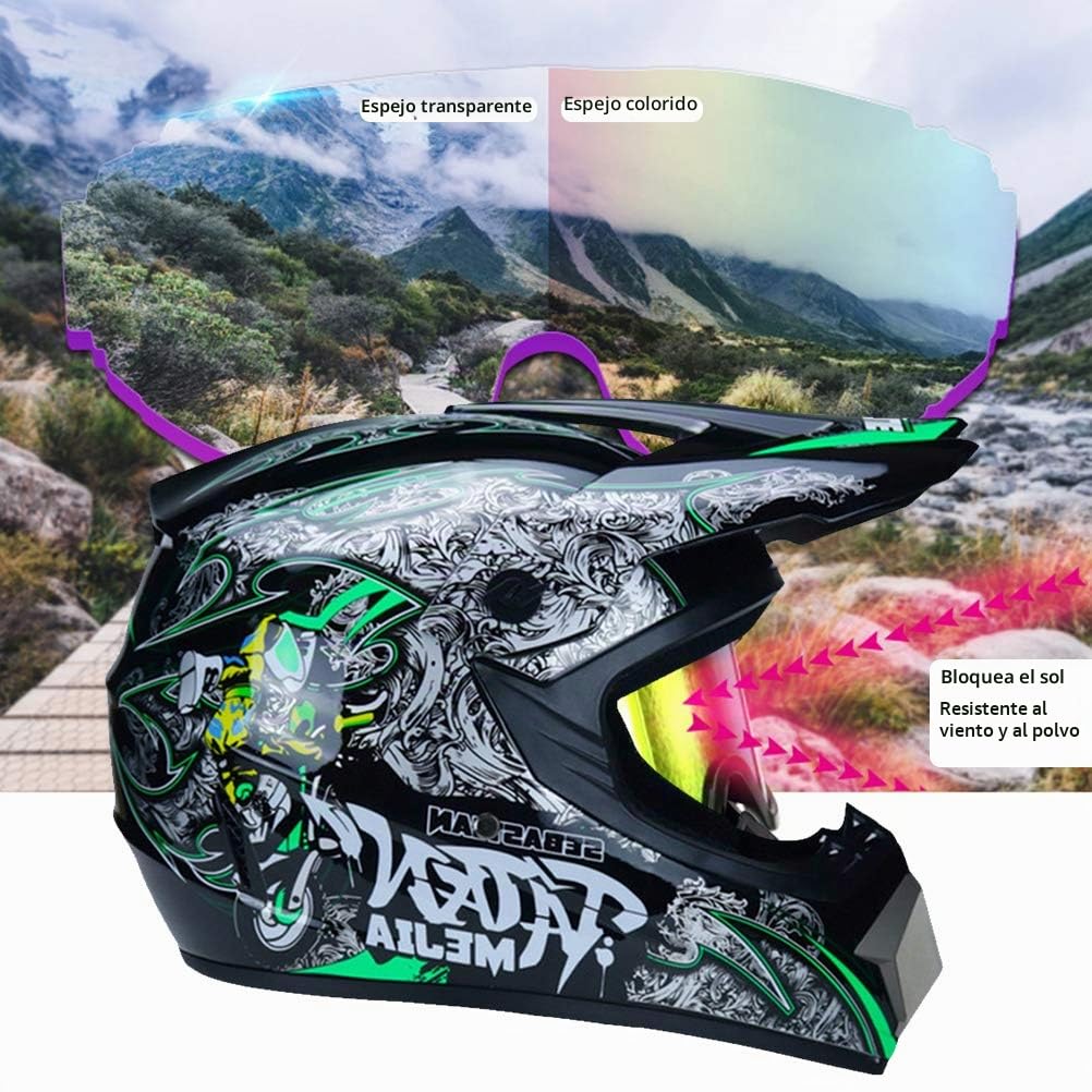 Casco de Motocross Profesional, Casco de Motocross Dirt Bike Offroad con Guantes, Gafas de Seguridad, máscara a Prueba de Viento, Casco MTB Adecuado para Adultos y niños
