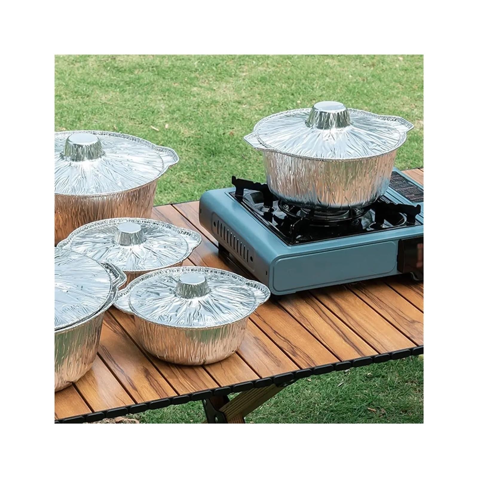 Pentole monouso in foglio di alluminio da 10 pezzi con coperchi Per Cucina | Pentole rotonde spesse resistenti al calore, contenitori for alimenti portatili for il campeggio(21*16*8cm)