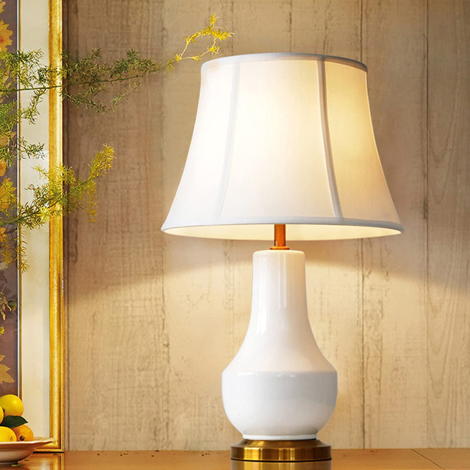 TTDGYYXW Lampada Lampada da Letto Lampade da Tavolo Bianche Lampade da Comodino in Ceramica con Paralume in Tessuto Lampade da Comodino Concise per casa e Ufficio Lampada da Tavolo da Bar, Lampada da